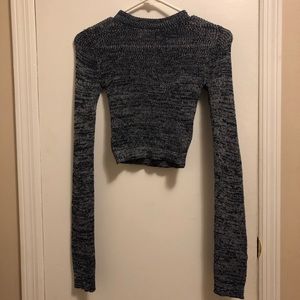 Navy Blue/Grey Long Sleeve Sweater Crop Top